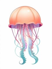 Fototapeta premium Cartoon illustration of jellyfish in the sea.