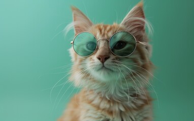 Norwegian Forest cat with sunglasses on a professional background