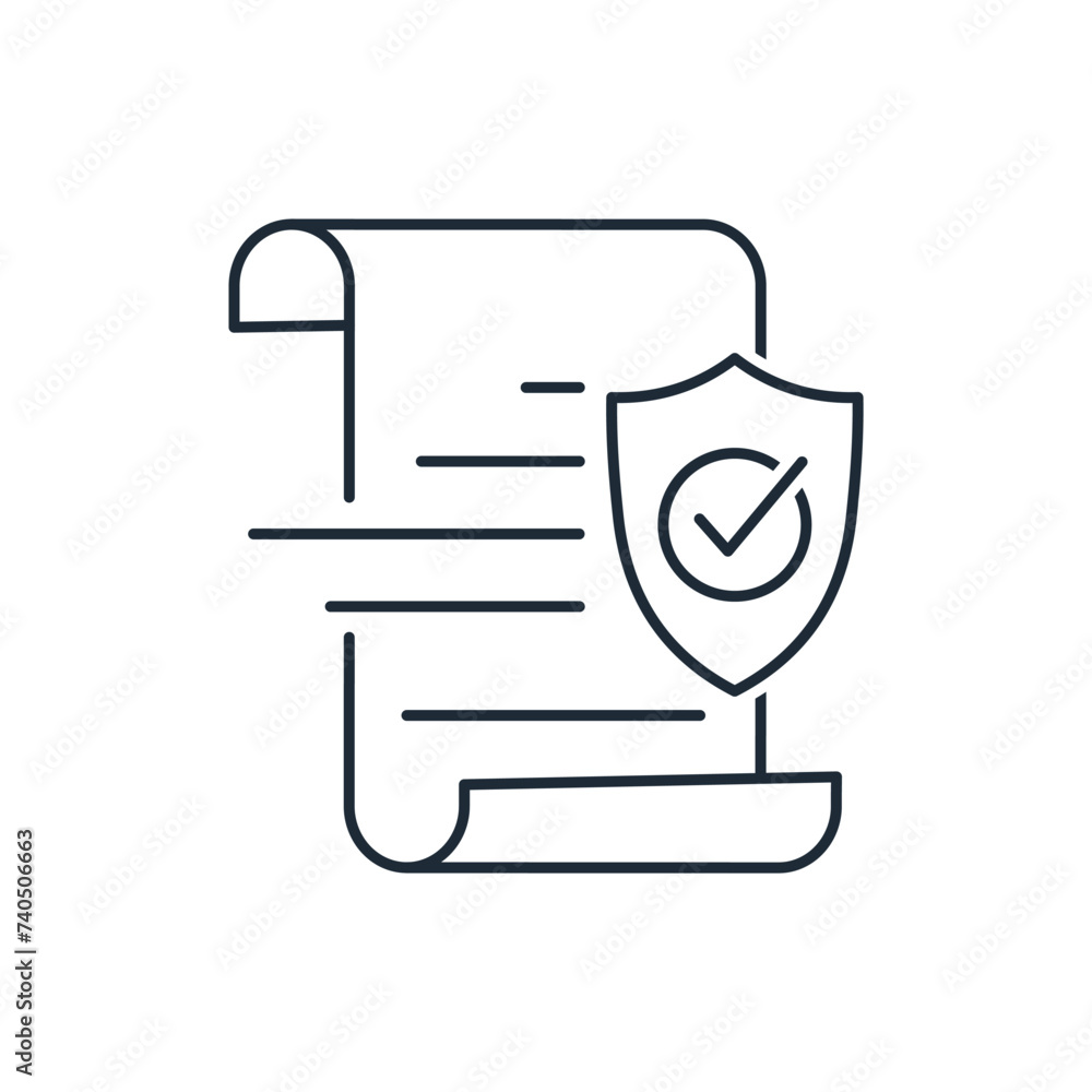 Poster Security document. Providing guarantees.Social protection.Vector linear icon isolated on white background.