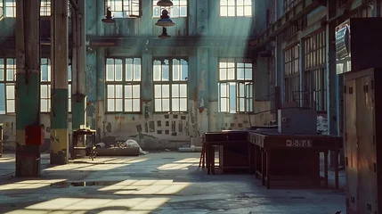Zelfklevend Fotobehang abandoned old industrial steel factory : Generative AI © Generative AI