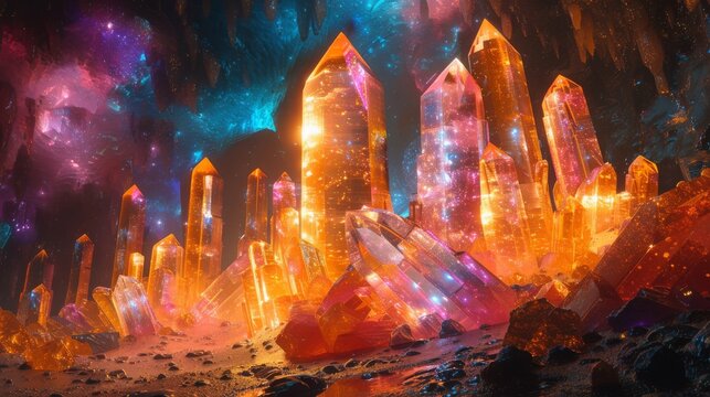 Opal crystal cavern reflecting an entire universe within its fiery colors