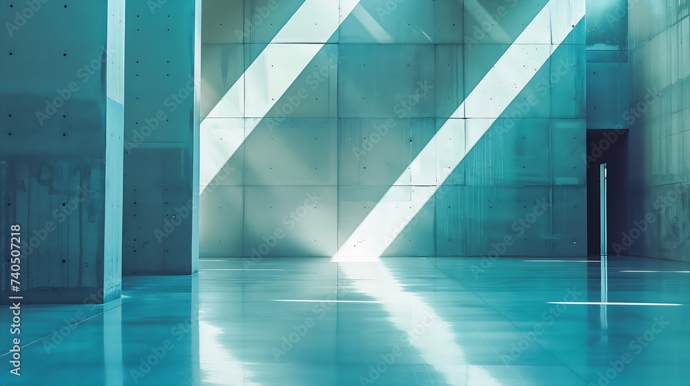 Aufkleber architectural design of modern concrete hall with abstract geometry : generative ai