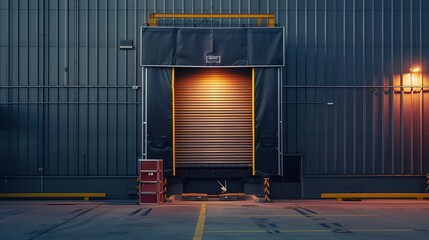Roller shutter entrance to industrial loading area. : Generative AI