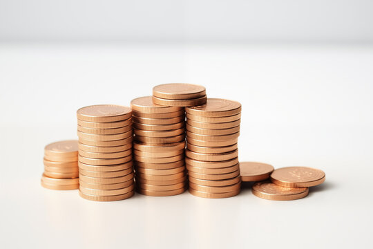 Stacked coins on white background. Investment concept