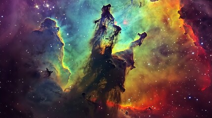 Obraz na płótnie Canvas The Eagle Nebulaas Pillars of Creation This image shows the pillars as seen in visible light capturing the multicoloured glow of gas clouds in deep space Elements of this image are fur : Generative AI