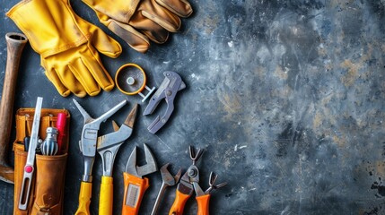 Work tools and equipment on the floor