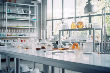 test tubes in a modern laboratory, viruses, vaccine, analytics, concept of medical or science laboratory