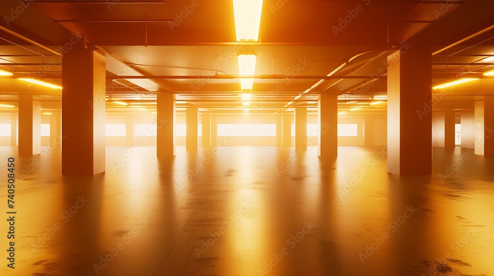 Poster empty underground parking area 3d rendering image : generative ai