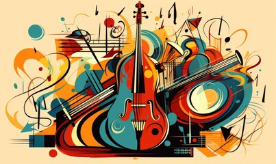 Violin and Music Notes on White Background