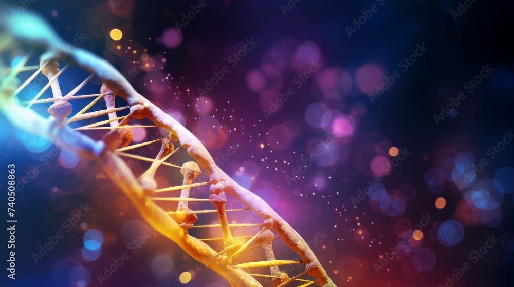 Aufkleber abstract close-up photo of a dna with molecules and atoms, neurons under a microscope. genetic engin