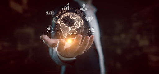 future network concept Hand touching the Metaverse Universe, A Conceptual Shift in Digital Transformation for Next-Generation Technology.