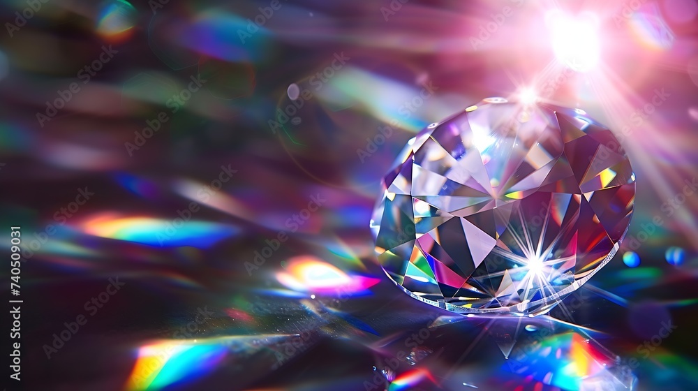 Poster lens flare abstract bokeh lights leaking reflection of a glass round diamond crystal jewelry defocus