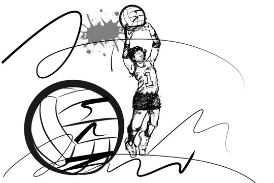  volleyball art sport and brush strokes style .and hand hit balls.