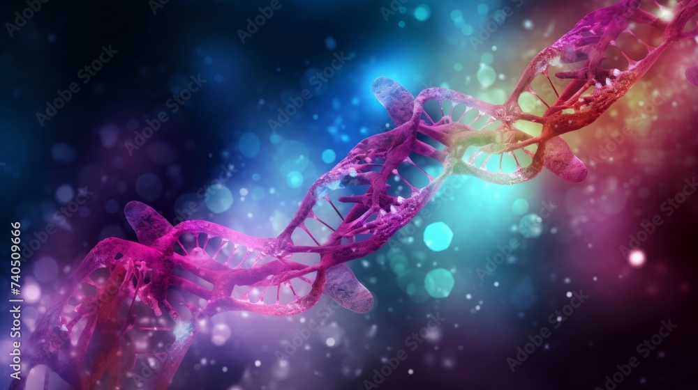 Poster Abstract close-up photo of a molecule with atoms on a dark blue background with bokeh.
