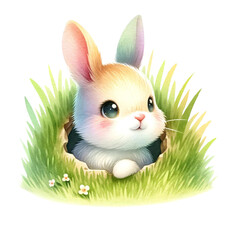 Bunny and easter eggs clipart watercolor illustration pastel color nursery art  