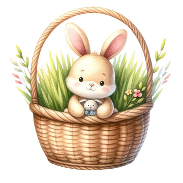 recommend clip art: Bunny and easter eggs clipart watercolor illustration pastel color nursery art  