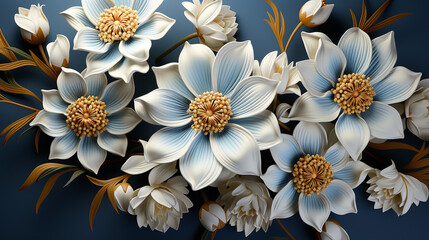 Ditsy Liberty Style Seamless Patterns. Set Of Summer Daisy Flowers In White And Blue. Simple Flat