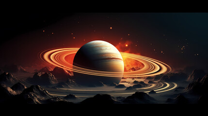 Realistic surreal Saturn in space, concept of planetary rings