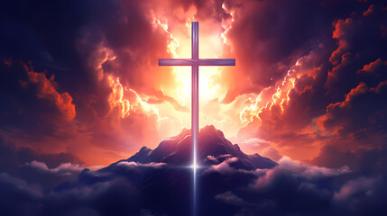 Christian cross, Good Friday wooden cross background with copy space - obrazy, fototapety, plakaty