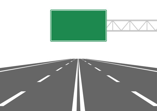 Empty Asphalt Highway Road with Traffic Sign. Vector Illustration. 