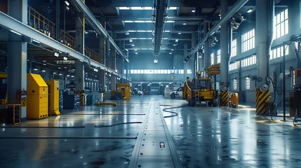 Fototapeten Large industrial hall of a vehicle repair station : Generative AI © Generative AI