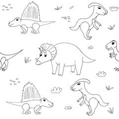 dinosaurs seamless pattern hand drawn in doodle style.