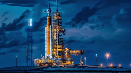 Photo sur Aluminium Nasa Moon rocket with crew capsule on launch pad in preparation for launch Primary source elements of this image  : Generative AI
