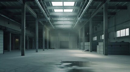 Large modern empty storehouse. Warehous building construction. Industrial warehouse interior. : Generative AI