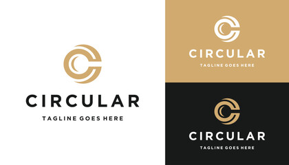 Golden Initial Letter C with Simple Luxury Circular Shape Line Art Logo Design