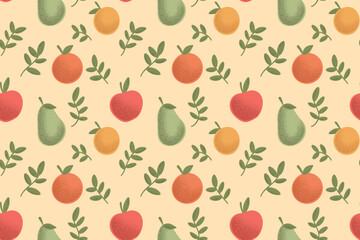 Seamless Pattern Fruits in Vintage Color