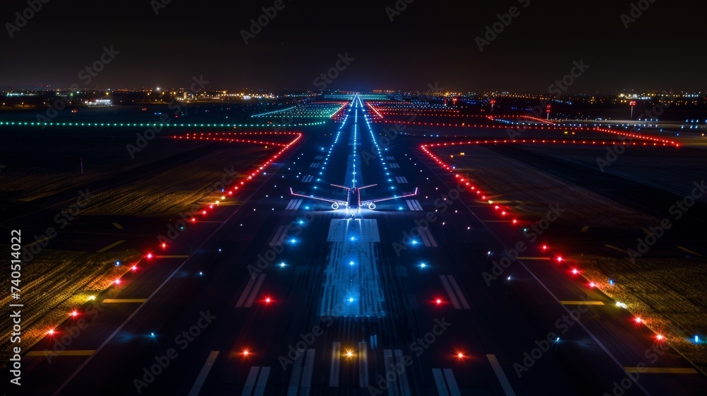 Poster the illuminated runway lights designed and installed by urbane guide planes to a safe landing showca