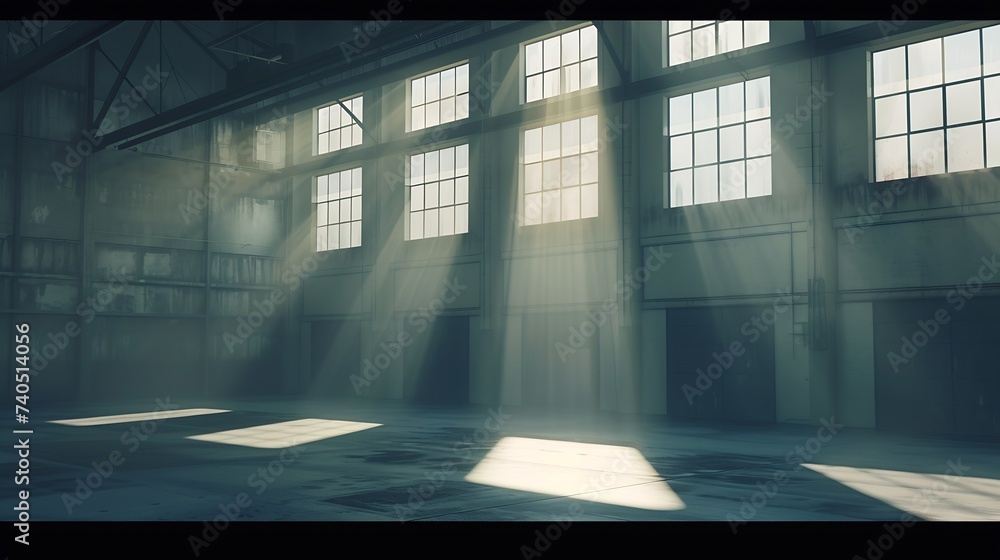 Poster empty building background. empty industrial building. empty industrial room background. building wit