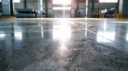 Industrial building or modern factory for manufacturing production plant or large warehouse, Polished concrete floor clean condition and space for industry product display or industry  : Generative AI - obrazy, fototapety, plakaty