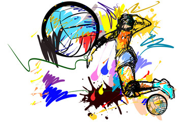  volleyball art sport and brush strokes style .and hand hit balls.