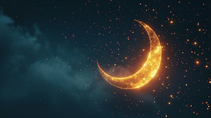  Starry Night with Glowing Islamic Crescent - Ramadan - obrazy, fototapety, plakaty