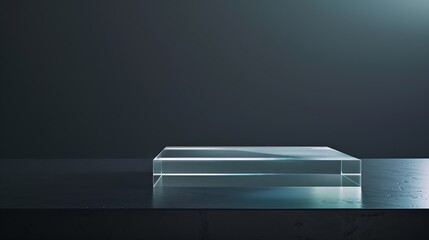 Stylish glass pedestal stage or platform on a black background Mockup scene made with acrylic blocks as a template for product presenation Stylish backdrop for advertisement : Generative AI