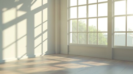 Empty room with big panoramic window : Generative AI
