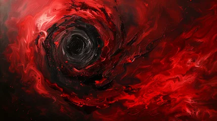 Fotobehang A dynamic swirl of red and black, creating an abstract painting that captures the essence of passion and mystery. © MalikAbdul