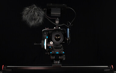 Professional movie camera on a slider