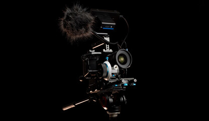 Professional movie camera on a tripod