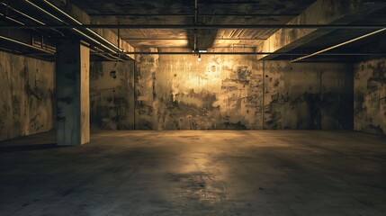 Old empty, grunge basement room with copy space : Generative AI - obrazy, fototapety, plakaty