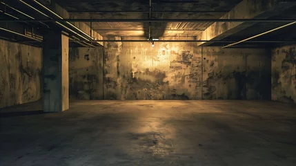 Fotobehang Old empty, grunge basement room with copy space : Generative AI © Generative AI