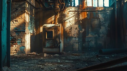 Cold furnace of abandoned industrial foundry : Generative AI