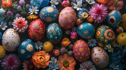 Fototapeta na wymiar Easter Eggs with Flowers