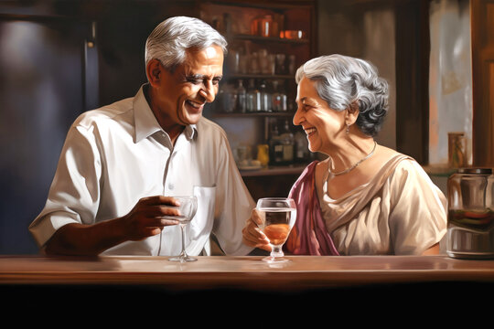 Elderly Couple Enjoying Conversation at a Table in a Restaurant