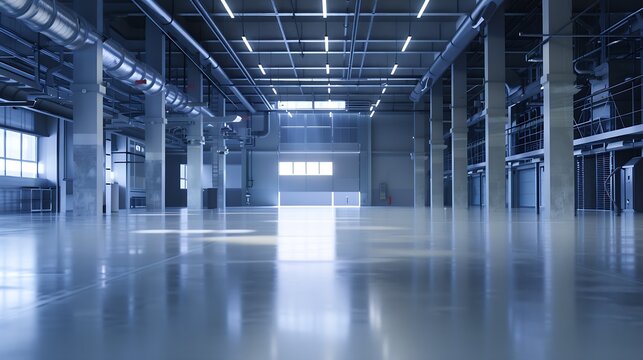 Equipment and interior of a modern industrial hall of a company : Generative AI