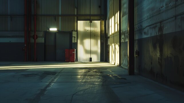 Outside view of a small, empty warehouse in an industrial area : Generative AI
