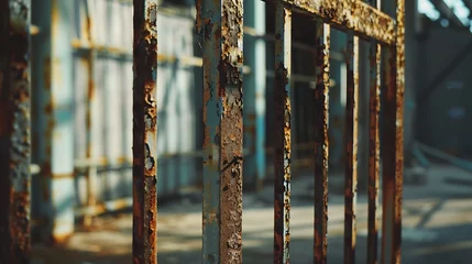 Abwaschbare Fototapete Rusty gates in industrial area. Warehouse details. Steel gates. Rust on metal. : Generative AI © Generative AI