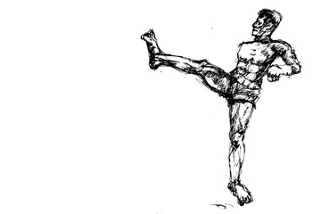 Muay Thai kick boxing sketch brush style sport art