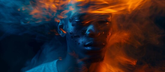 Intense man with fiery face expression showing anger and aggression - obrazy, fototapety, plakaty